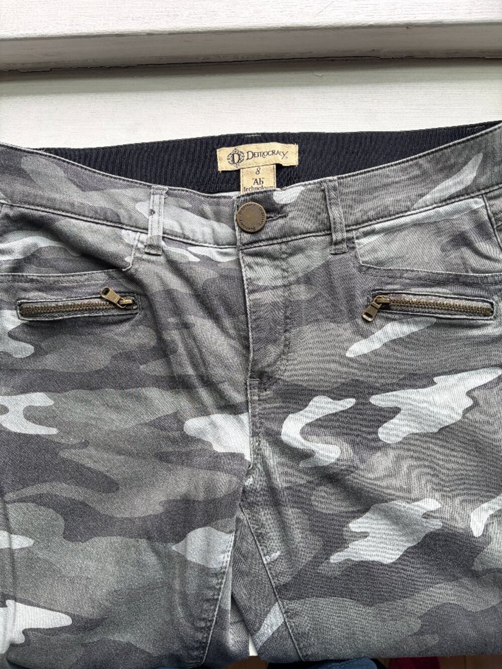 Democracy Ab Solution Gray Camo Skinny Jeans Zip Pockets Size 8